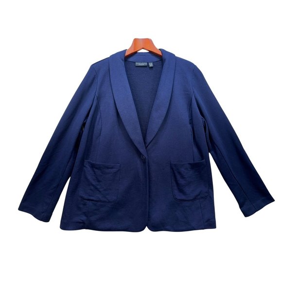 Susan Graver Weekend Womens Knit Blazer Jacket 2XL Blue Career Office - Picture 1 of 9